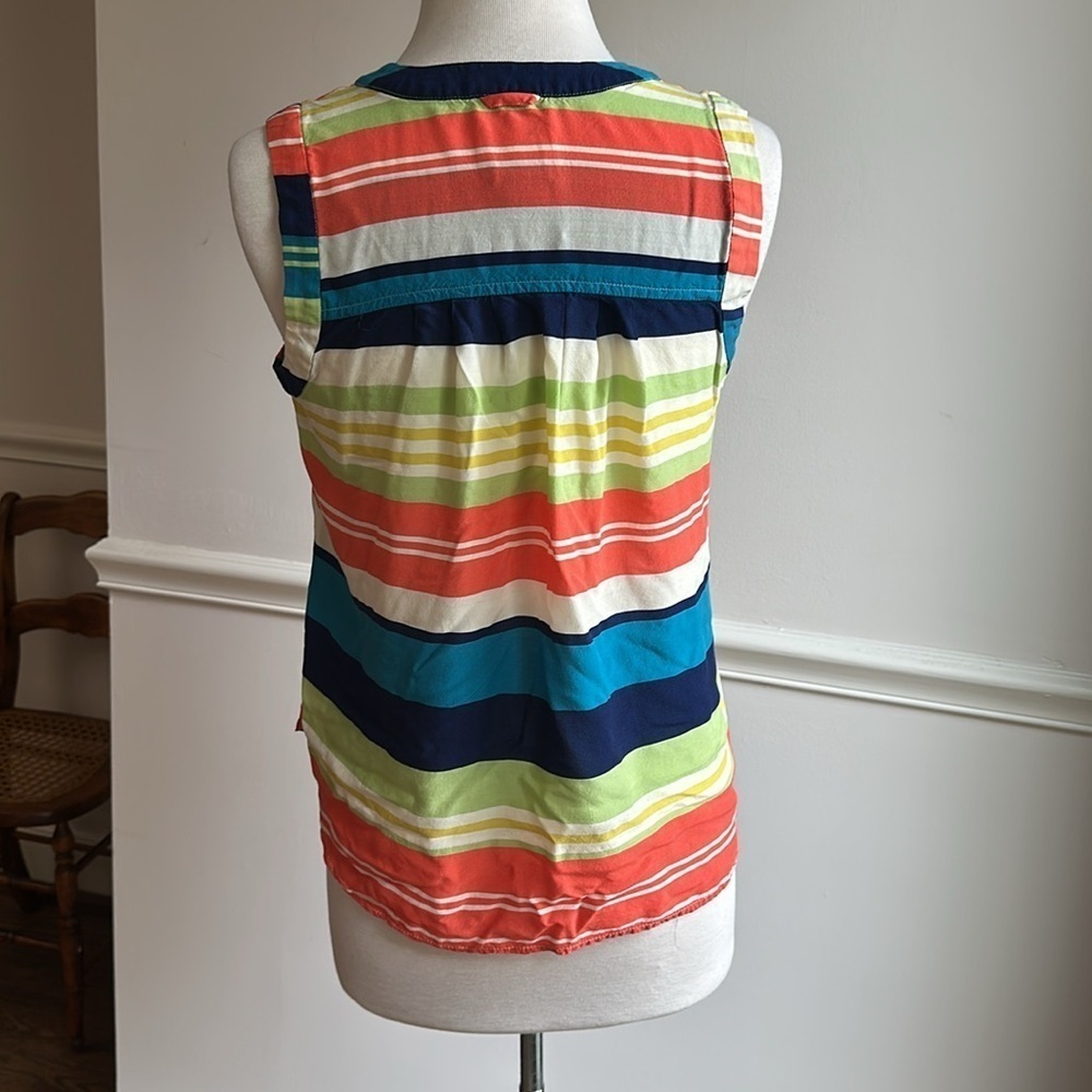 Anthropologie Maeve Sunseeker Rainbow Striped Sleeveless Blouse, Size 4P EUC - Picture 6 of 9